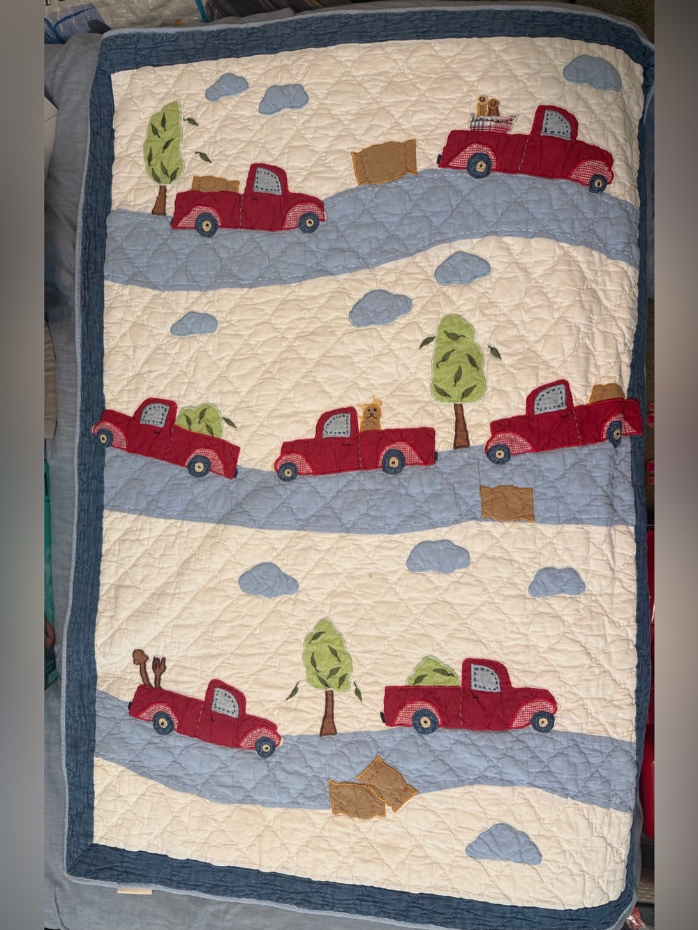 Pottery Barn Kids Red Truck Appliqué Crib Quilt